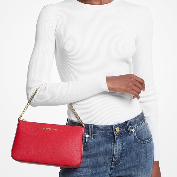 MICHAEL KORS 100% Leather Crossbody Bag, Bright Red w/ Gold Accents - Picture 2 of 8